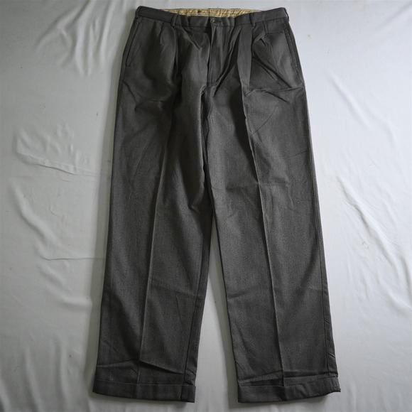 Gant 36x30 Brown Herringbone 100%‎ Cotton Pleated Cuffed Dress Pants